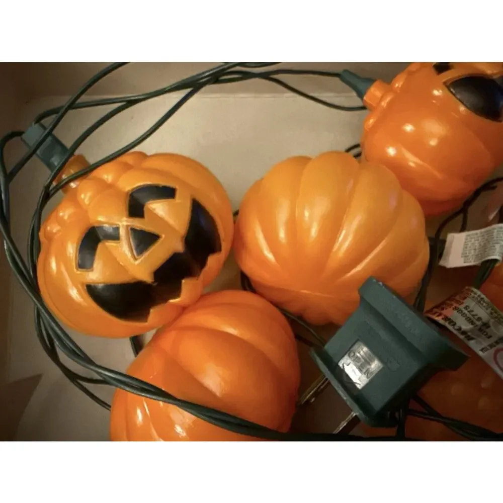 Vtg Halloween Pumpkin Jack O Lantern Blow Mold String Lights 10 - 1 String Works